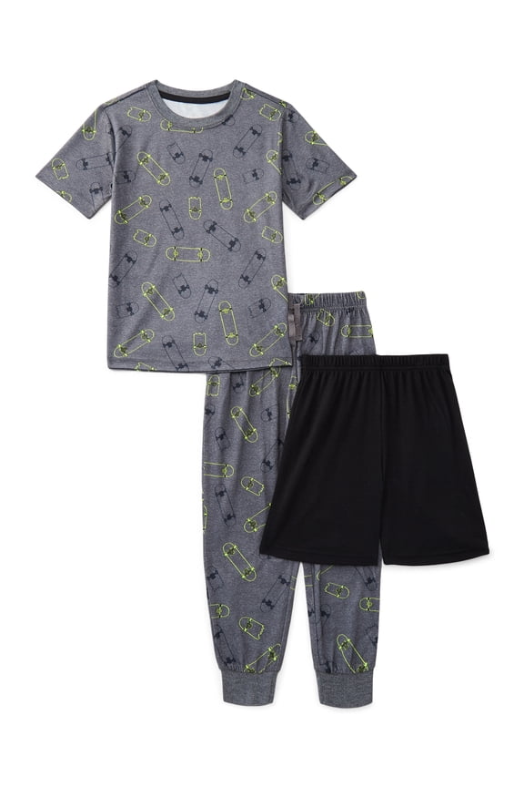 Boys Tee, Shorts and Joggers Pajama Set, 3-Piece, Sizes 4-18