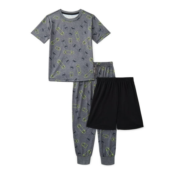 Wonder Nation Boys Tee, Shorts and Joggers Pajama Set, 3-Piece, Sizes 4-18