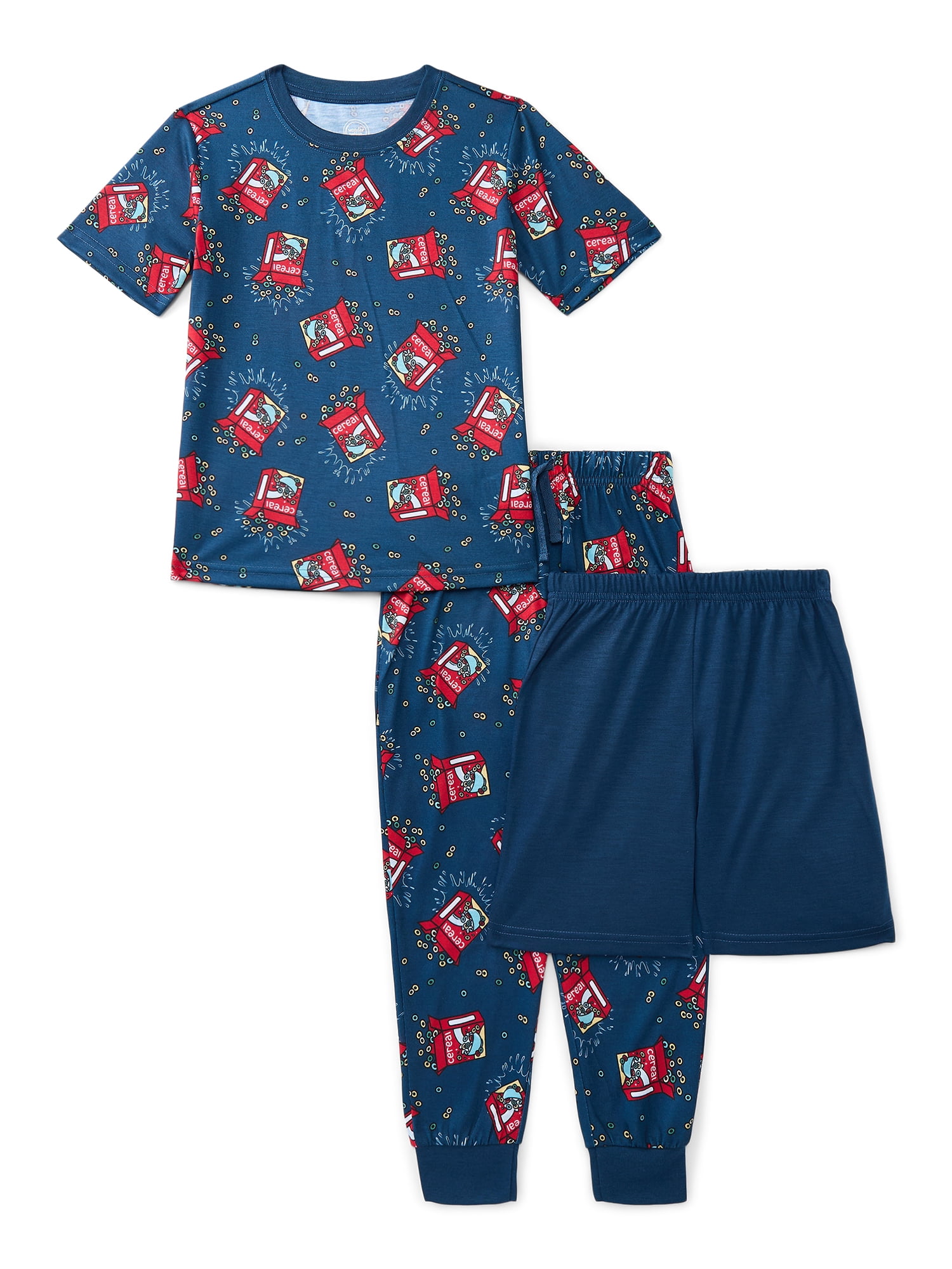Wonder Nation Boys Tee, Shorts and Joggers Pajama Set, 3-Piece, Sizes 4-18