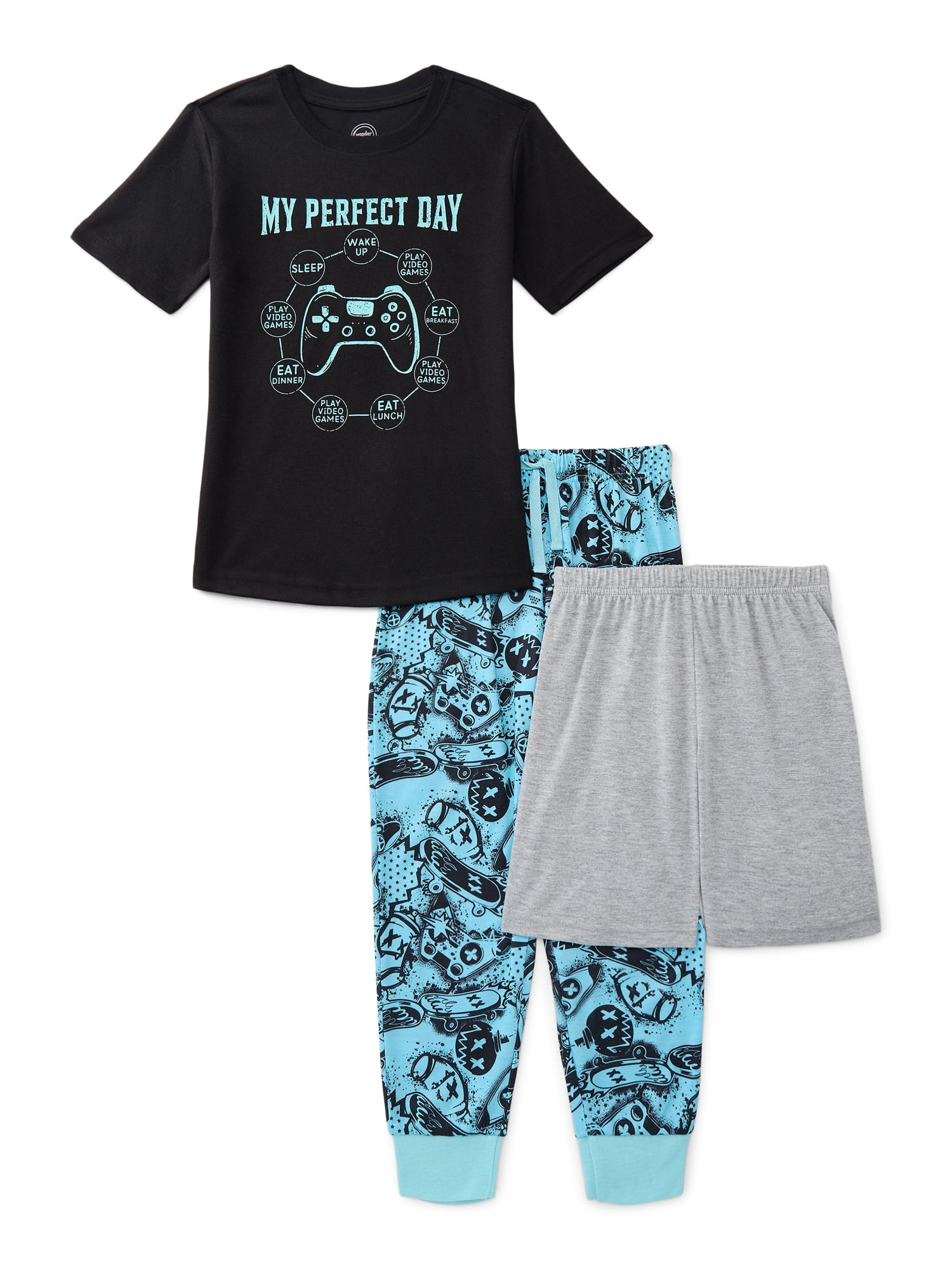 Wonder Nation Boys Tee, Shorts and Joggers Pajama Set, 3-Piece, Sizes 4-18