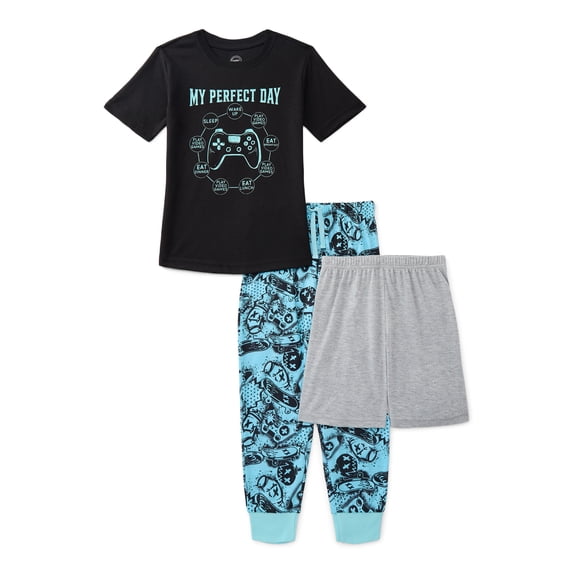Wonder Nation Boys Tee, Shorts and Joggers Pajama Set, 3-Piece, Sizes 4-18