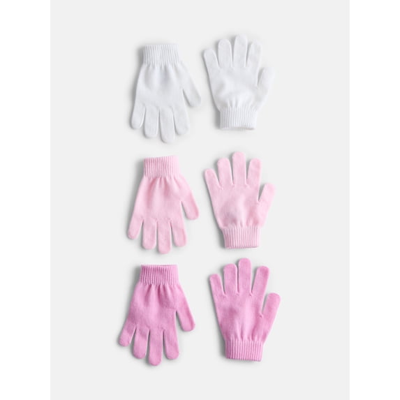 Wonder Nation Girls Knit Gloves, 3 Pack