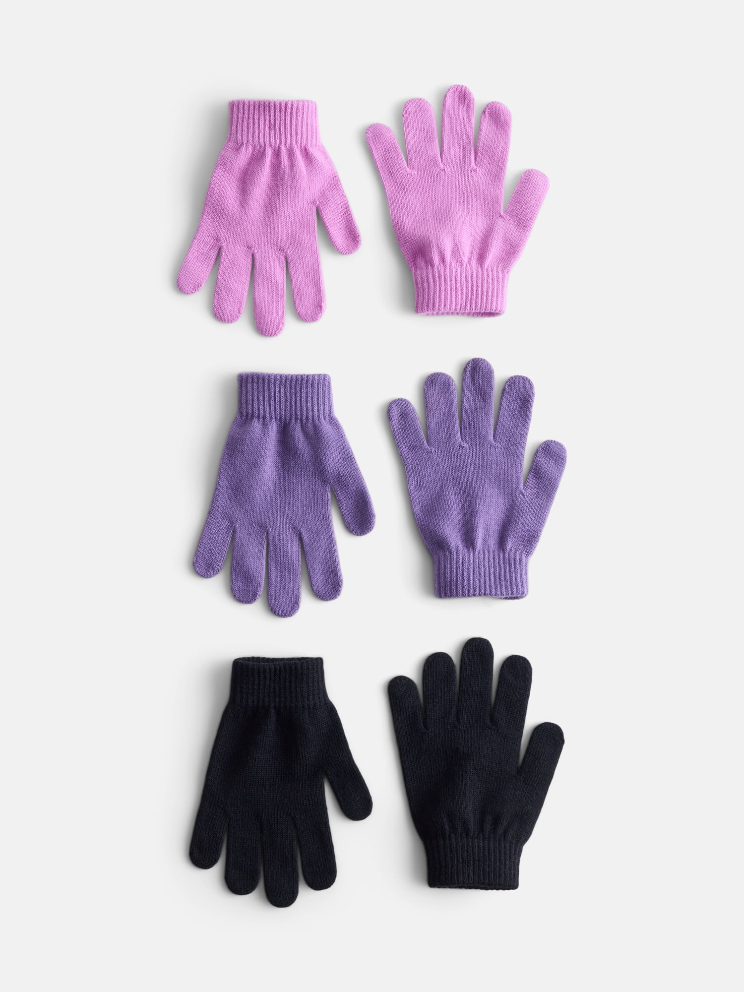Wonder Nation Girls Knit Gloves, 3 Pack