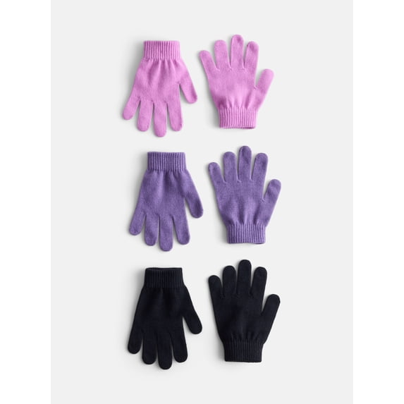 Wonder Nation Girls Knit Gloves, 3 Pack