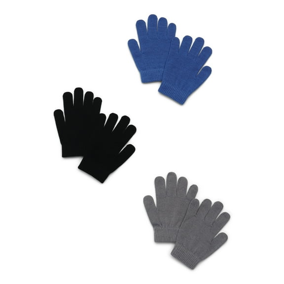 Wonder Nation Boys Ribbed Gloves, 3-Pack, Sizes 4-16 Years