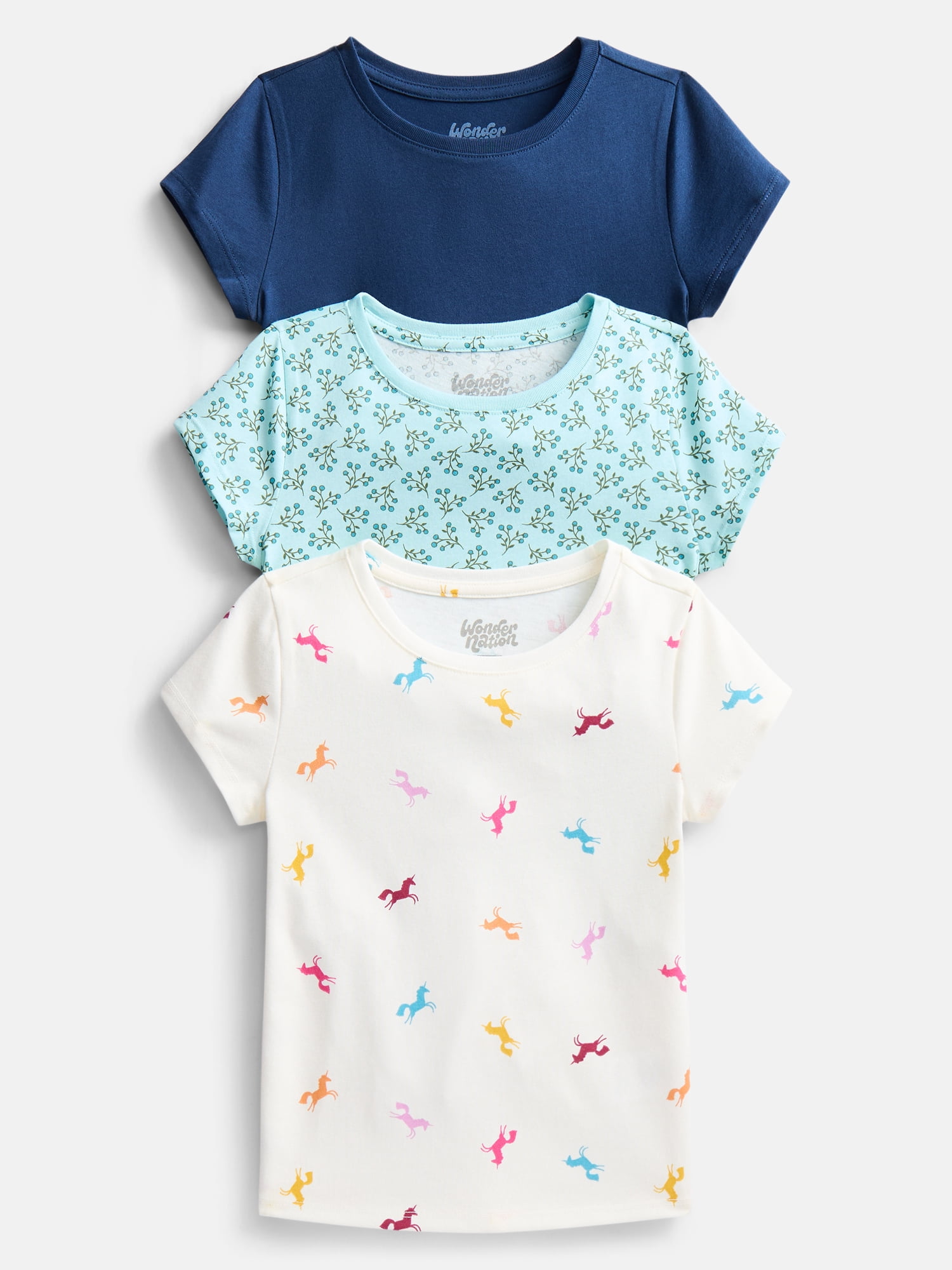 Wonder Nation Girls Short Sleeve Kid Tough T-Shirt, 3-Pack, Sizes 4-18 & Plus