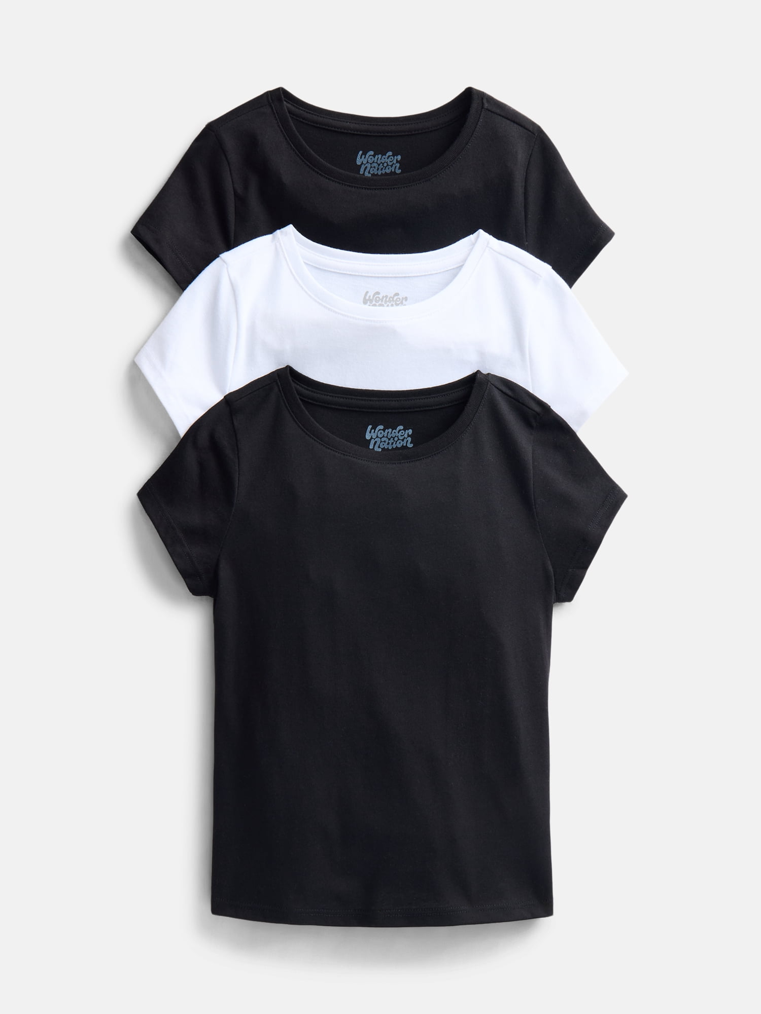 Wonder Nation Girls Short Sleeve Kid Tough T-Shirt, 3-Pack, Sizes 4-18 & Plus