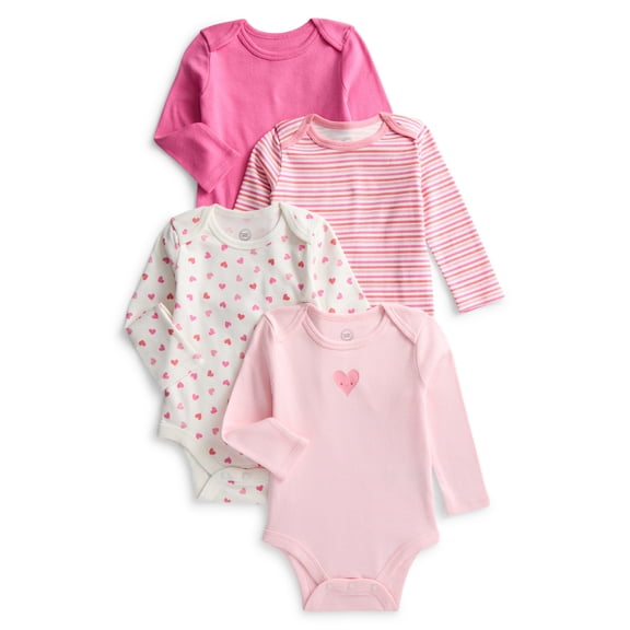 Wonder Nation Organic Cotton Baby 4-pack Long Sleeve Bodysuit, Sizes 0/3 Months-24 Months