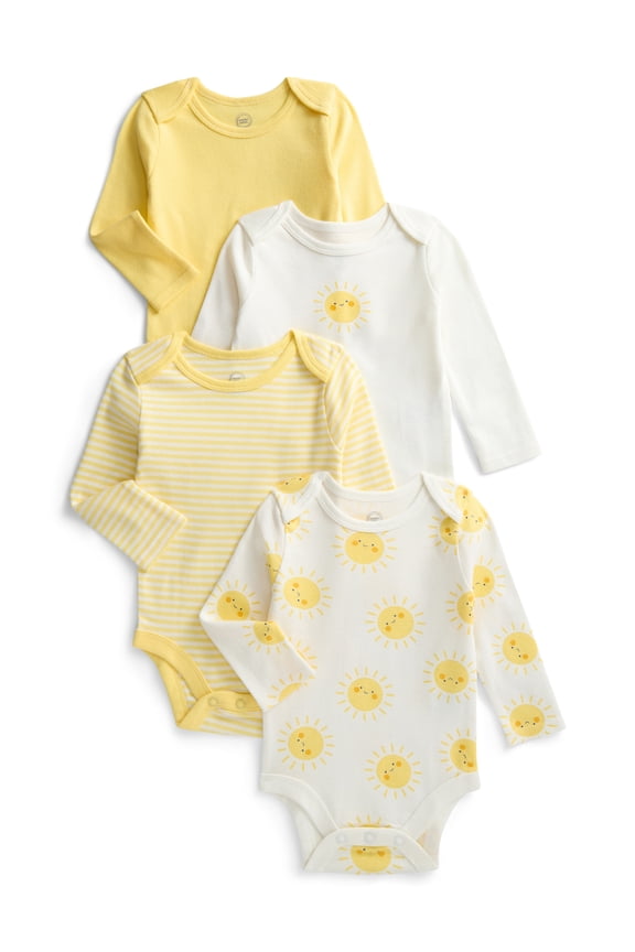 Organic Cotton Baby Boys or Girls Cotton Bodysuit with Long Sleeves, 4-Pack, Sizes 12M-24M