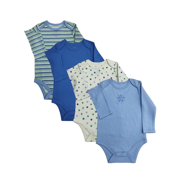Wonder Nation Baby Gender Boy 4PK Long Sleeve Body Suit, Sizes 0/3 Months-6/9 Months