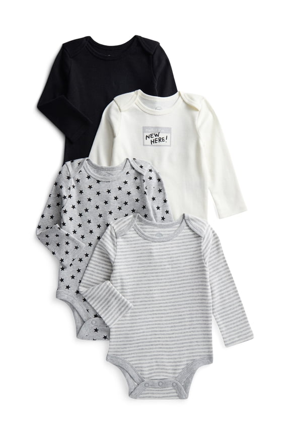 Organic Cotton Baby Gender Boy 4PK Long Sleeve Body Suit, Sizes 0/3 Months-6/9 Months
