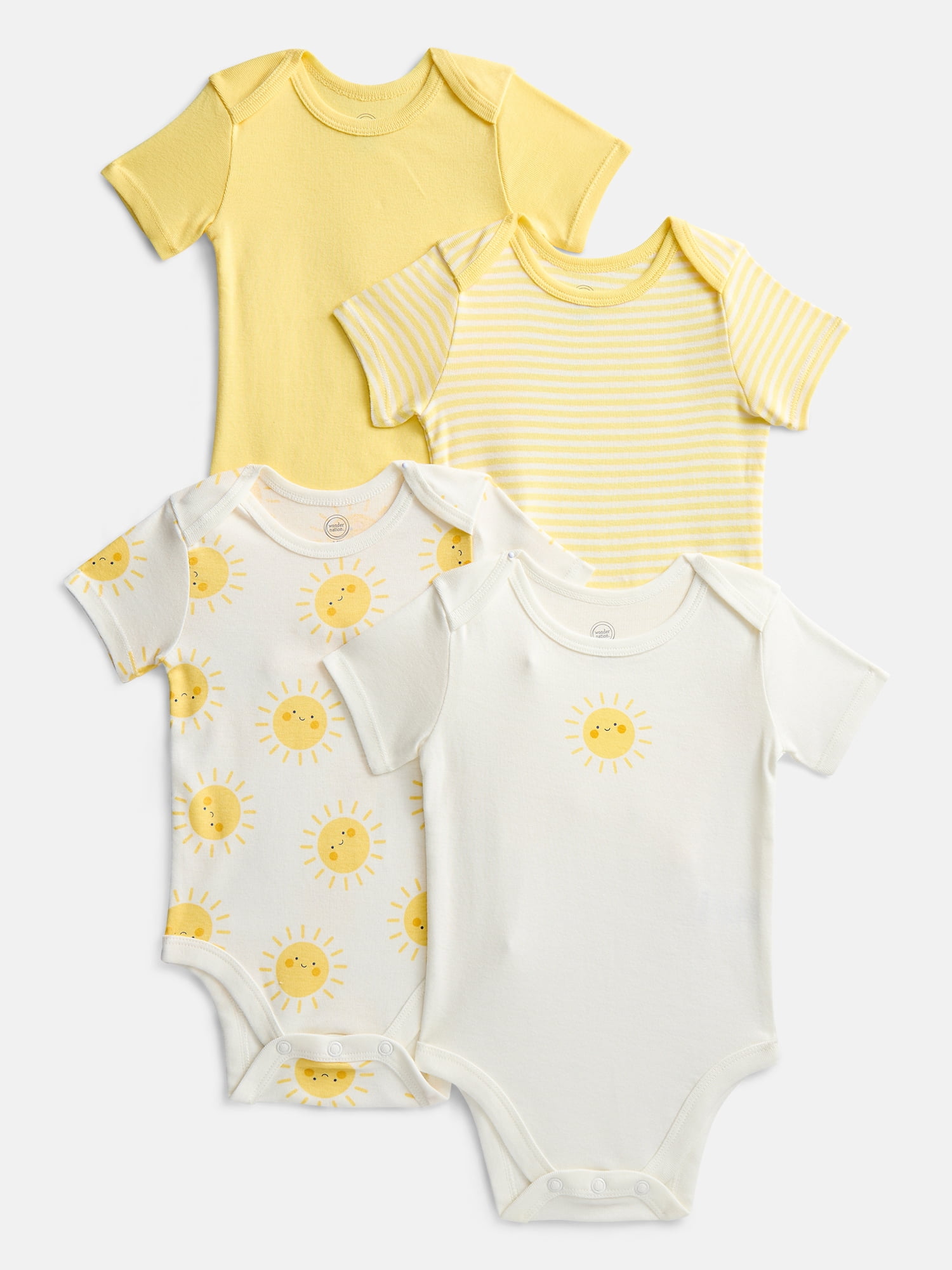 Wonder Nation Organic Cotton Baby Boys or Girls Short Sleeve Cotton Bodysuit, 4-Pack, Sizes 0/3 Months-6/9 Months
