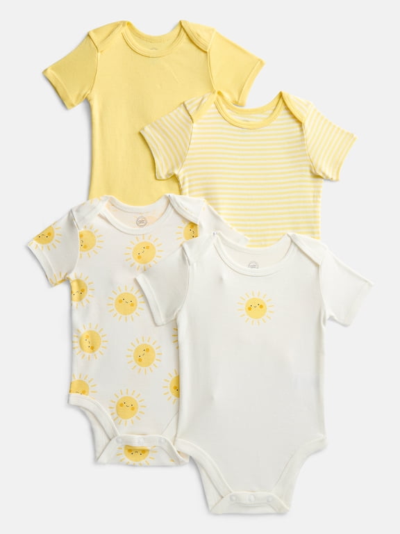 Organic Cotton Baby 4-pack Short Sleeve Bodysuit, Sizes 0/3 Months-24 Months
