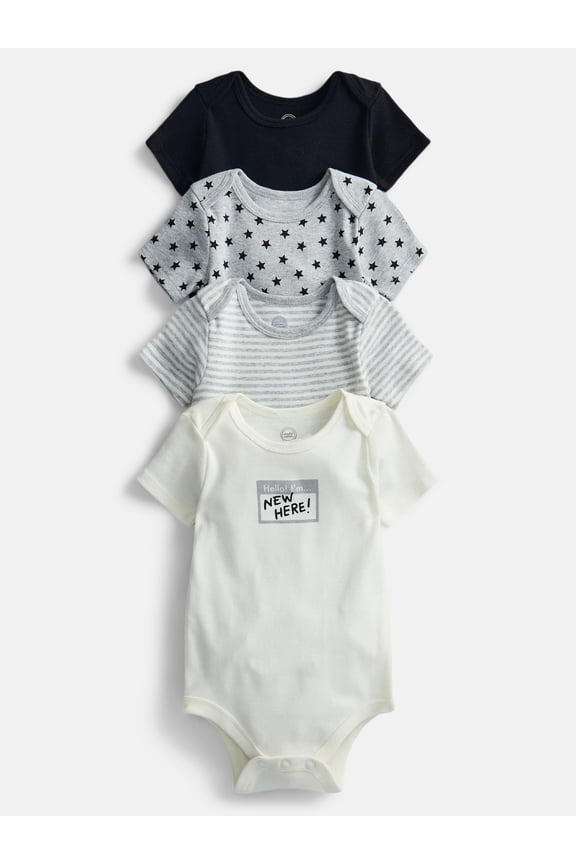 Organic Cotton Baby Boys Short Sleeve Cotton Bodysuit, 4-Pack, Sizes 12 Months-24 Months