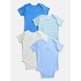 thumbnail image 1 of Wonder Nation Organic Cotton Baby Gender Boy 4PK Short Sleeve Body Suit, Sizes 0/3 Months-6/9 Months, 1 of 5