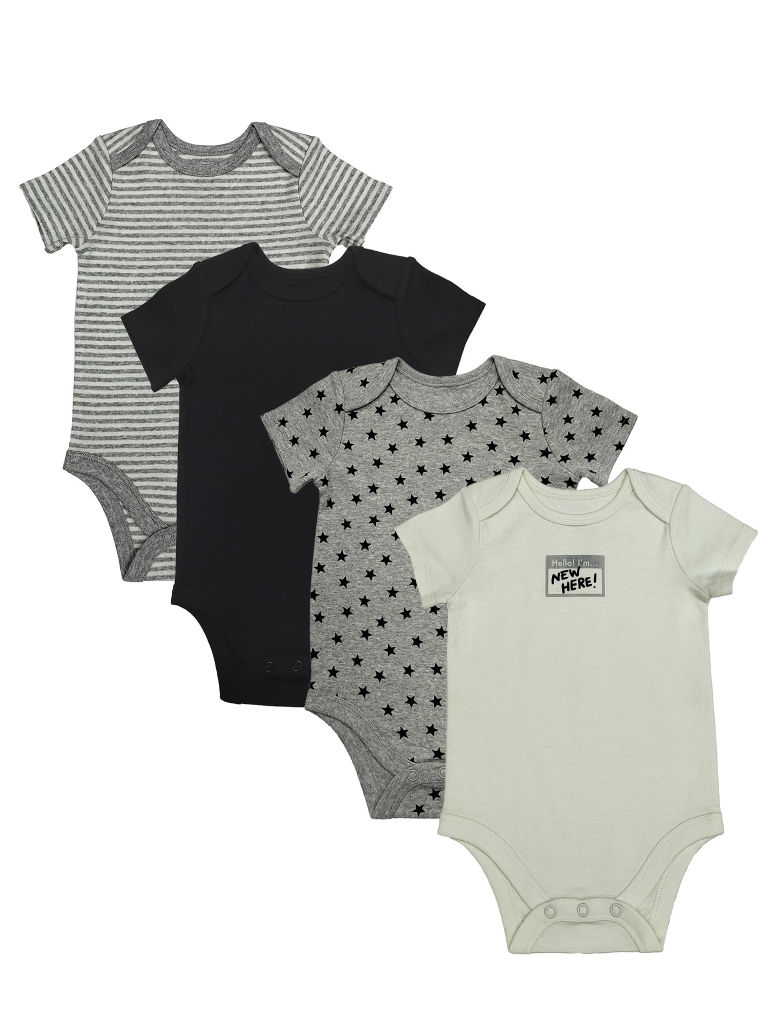 Wonder Nation Organic Cotton Baby Gender Boy 4PK Short Sleeve Body Suit, Sizes 0/3 Months-6/9 Months