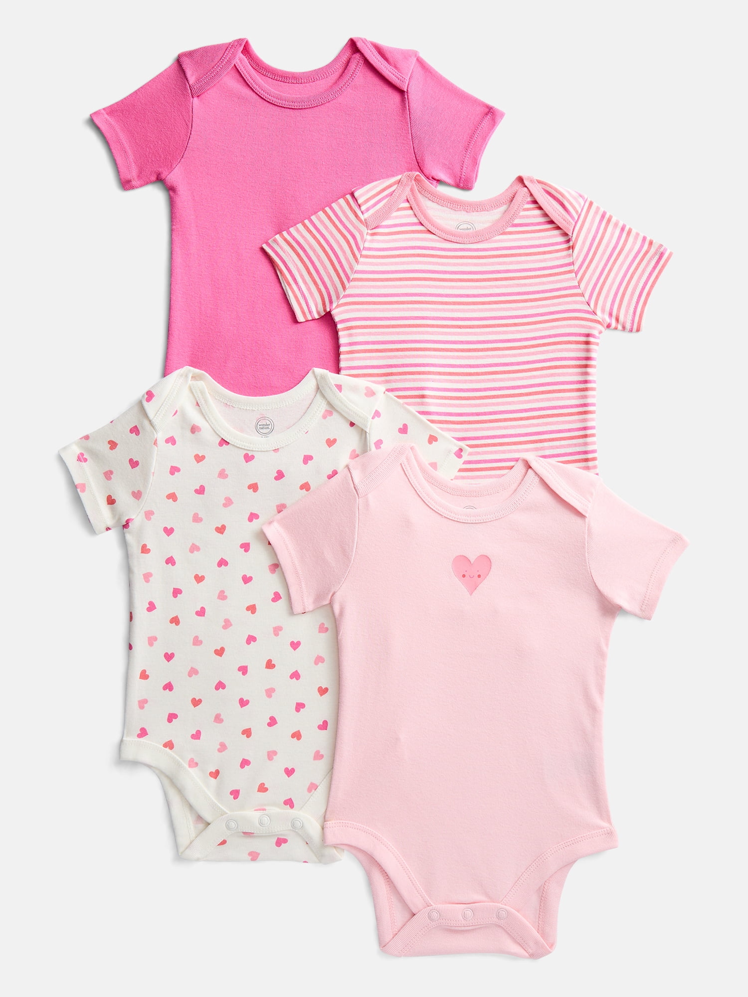 Wonder Nation Organic Cotton Baby Girls Short Sleeve Cotton Bodysuit, 4-Pack, Sizes 0/3 Months-6/9 Months
