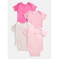 thumbnail image 1 of Wonder Nation Organic Cotton Baby Girls Short Sleeve Cotton Bodysuit, 4-Pack, Sizes 12 Months-24 Months, 1 of 5