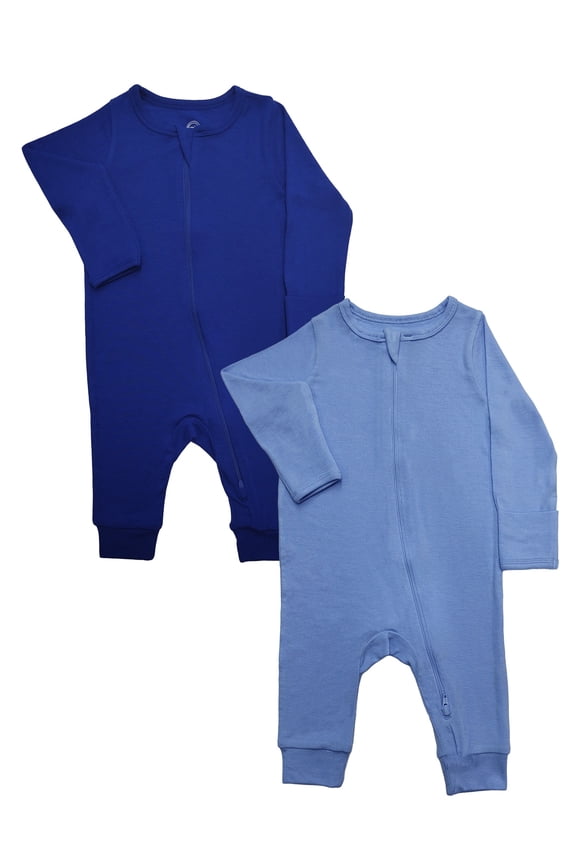 Wonder So Soft Modal by Wonder Nation Gender Neutral Two-Way Zipper Footless Coverall Pajamas, 2-Pack, Sizes Preemie–6/9 Months