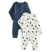 Wonder So Soft Modal by Wonder Nation Gender Neutral Two-Way Zipper Footless Coverall Pajamas, 2-Pack, Sizes Preemie–6/9 Months