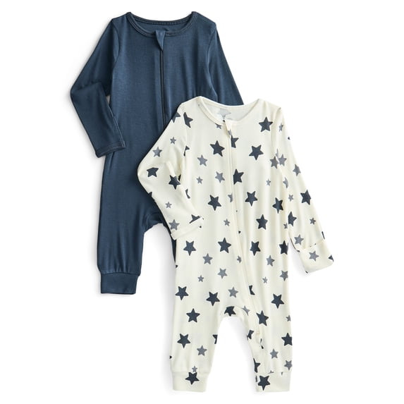 Wonder So Soft Modal by Wonder Nation Gender Neutral Two-Way Zipper Footless Sleep N Play Pajamas, 2-Pack, Sizes Preemie–6/9 Months
