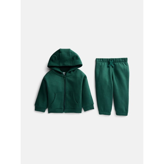 Wonder Nation Baby Zip Up Hoodie and Joggers Fleece Set, Sizes 0/3M-24M