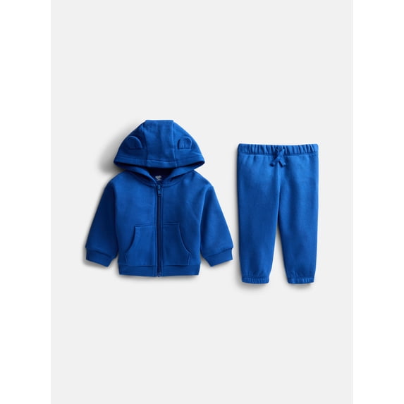 Wonder Nation Baby Zip Up Hoodie and Joggers Fleece Set, Sizes 0/3M-24M
