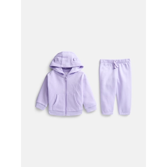 Wonder Nation Baby Zip Up Hoodie and Joggers Fleece Set, Sizes 0/3M-24M