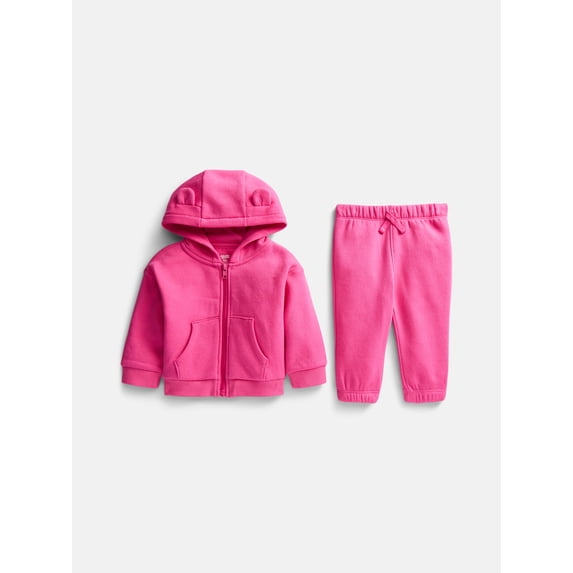 Wonder Nation Baby Zip Up Hoodie and Joggers Fleece Set, Sizes 0/3M-24M