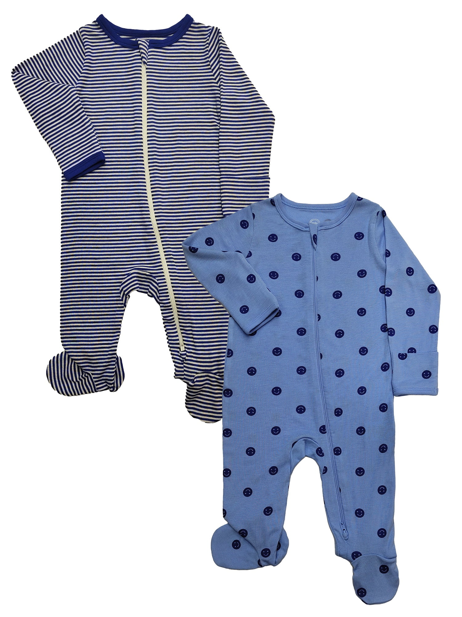 Wonder So Soft Modal by Wonder Nation Baby Unisex Two-Way Zipper Footed Sleep N Play Pajamas, 2-Pack, Sizes Preemie-6/9 Months