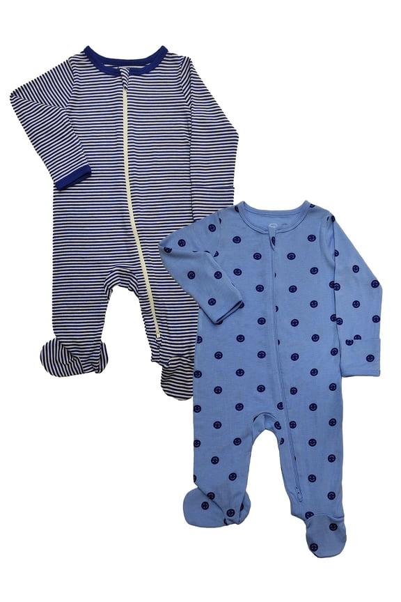 Wonder So Soft Modal by Wonder Nation Baby Unisex Two-Way Zipper Footed Sleep N Play Pajamas, 2-Pack, Sizes Preemie-6/9 Months