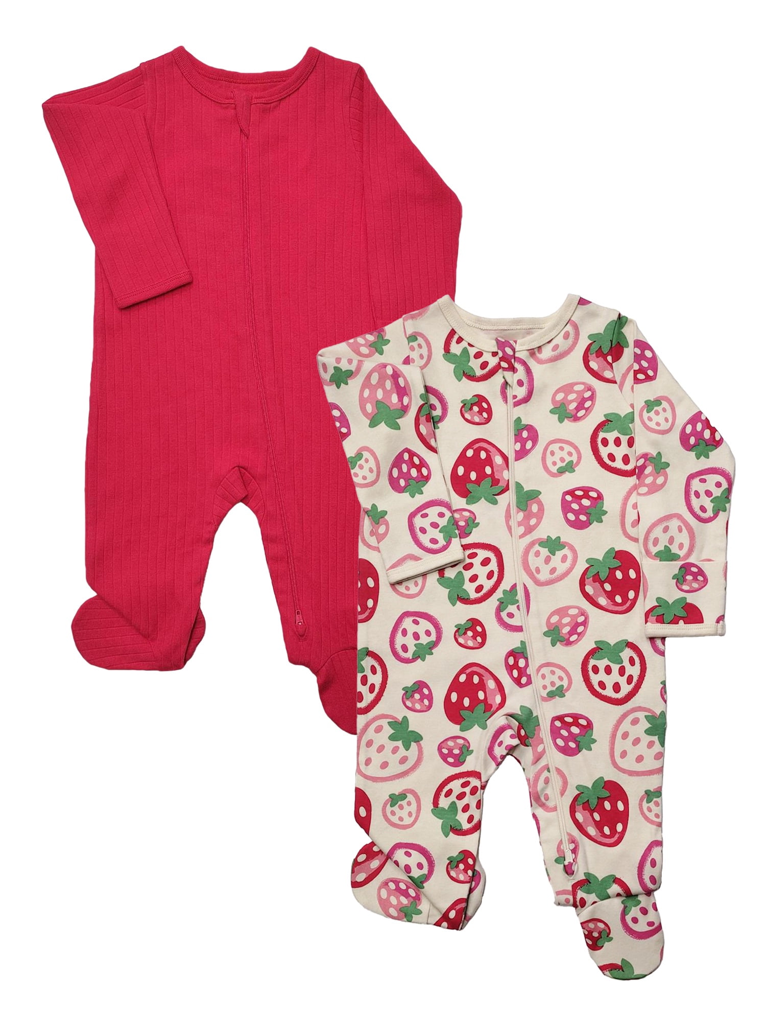 Wonder Nation Organic Cotton Baby Unisex Zip Front Footed Sleep N Play Pajamas, 2-Pack, Sizes Preemie-6/9 Months