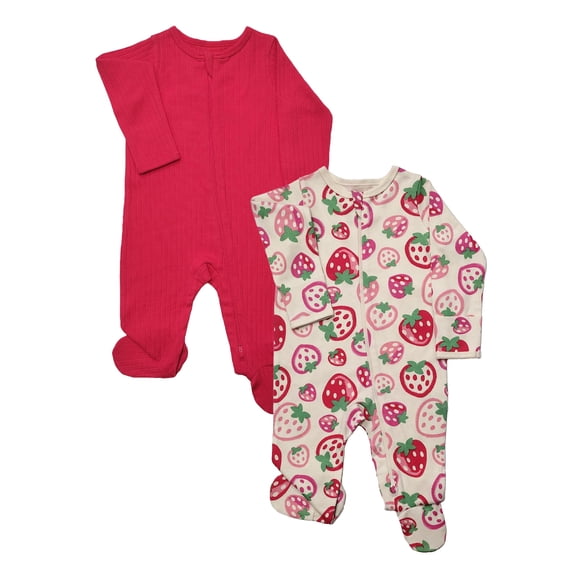 Wonder Nation Organic Cotton Baby Unisex Zip Front Footed Sleep N Play Pajamas, 2-Pack, Sizes Preemie-6/9 Months