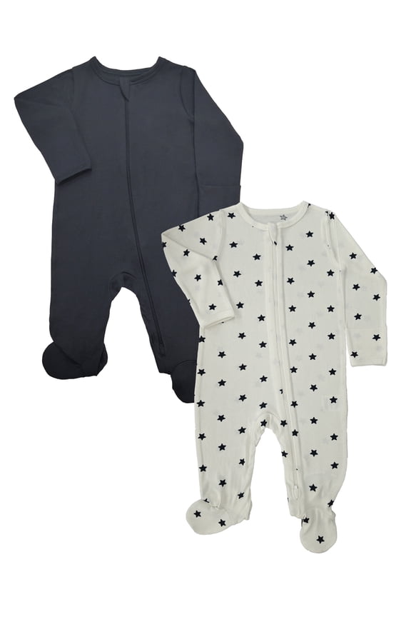 Wonder So Soft Modal by Wonder Nation Baby Unisex Two-Way Zipper Footed Sleep N Play Pajamas, 2-Pack, Sizes Preemie-6/9 Months