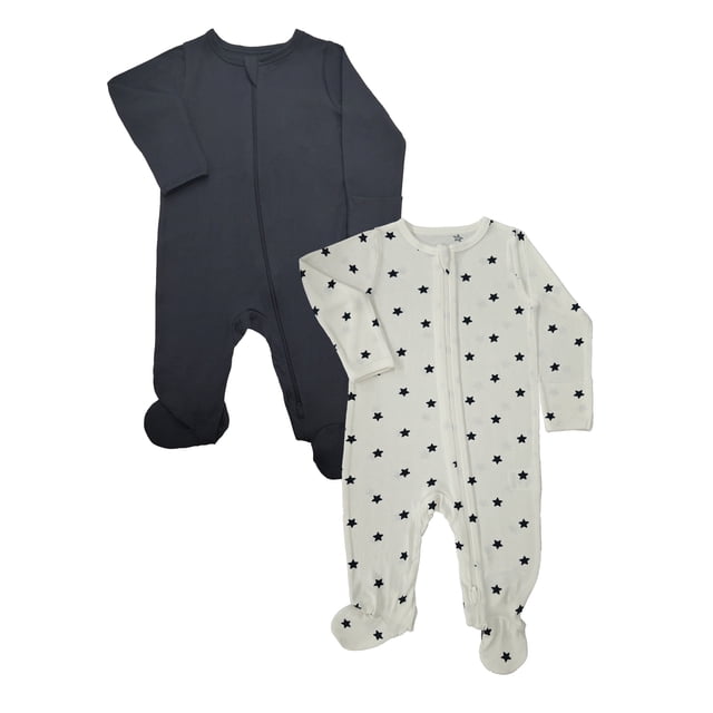 Wonder So Soft Modal by Wonder Nation Baby Unisex Two-Way Zipper Footed Sleep N Play Pajamas, 2-Pack, Sizes Preemie-6/9 Months