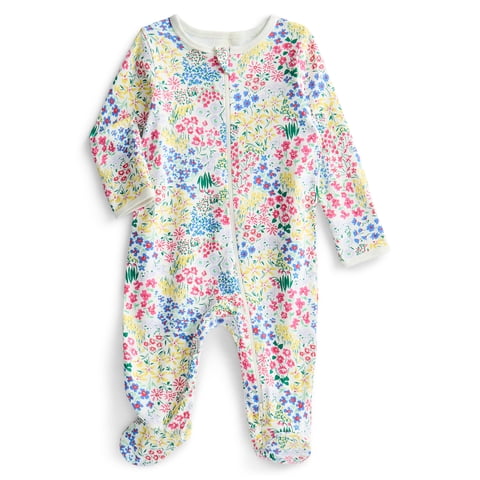 Wonder Nation Organic Cotton Baby Unisex Zip Front Footed Sleep N Play Pajamas, Sizes Preemie-6/9 Months