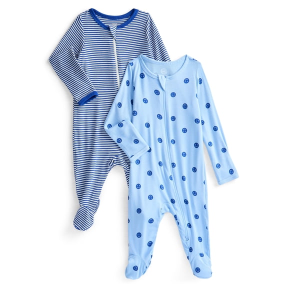 Wonder So Soft Modal by Wonder Nation Baby Unisex Two-Way Zipper Footed Sleep N Play Pajamas, 2-Pack, Sizes Preemie-6/9 Months