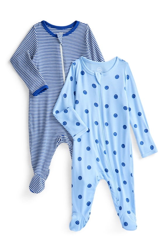 Wonder So Soft Modal by Wonder Nation Baby Unisex Two-Way Zipper Footed Sleep N Play Pajamas, 2-Pack, Sizes Preemie-6/9 Months