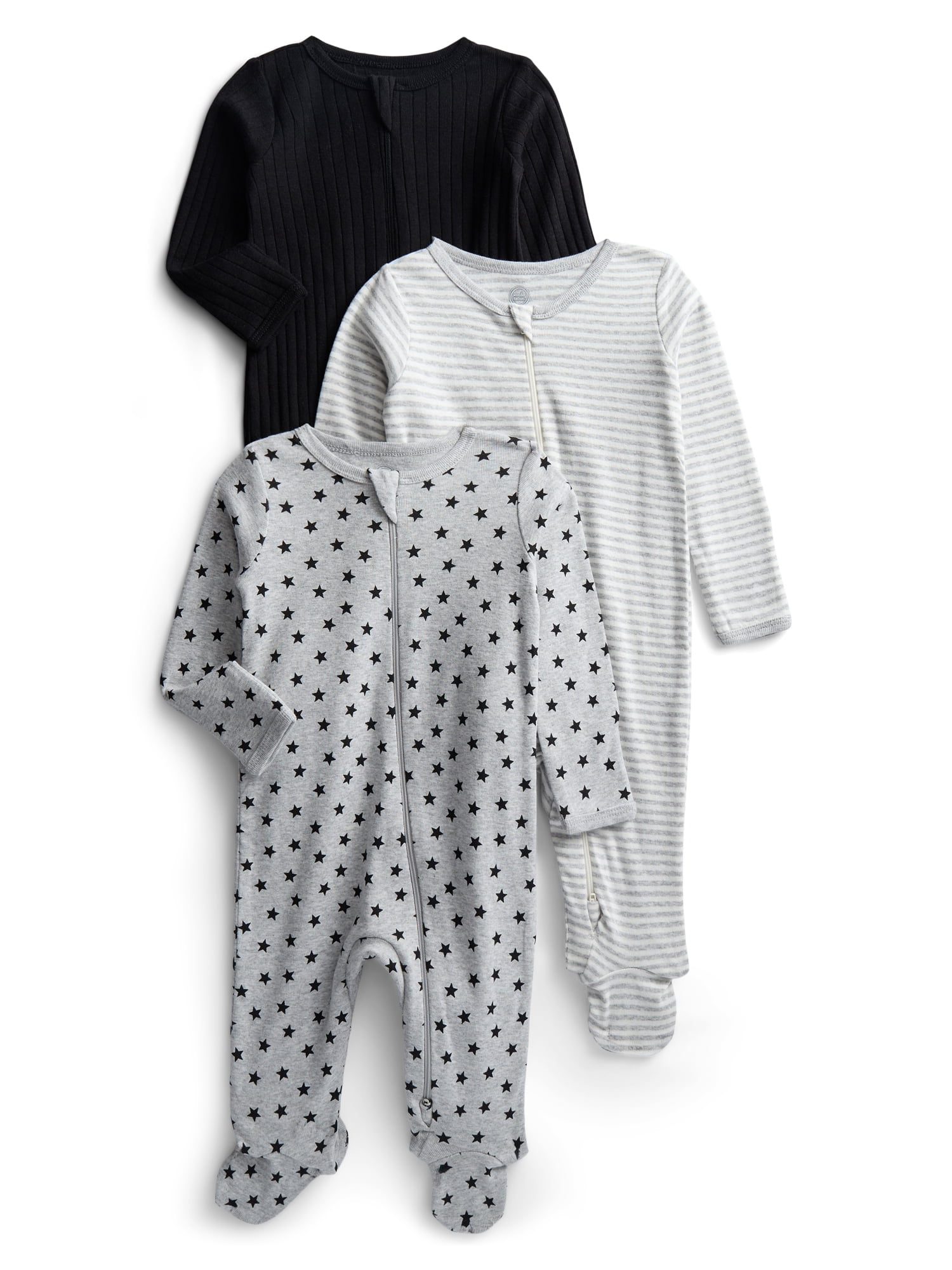 Wonder Nation Organic Cotton Baby Unisex Zip Front Footed Sleep N Play Pajamas, 3-Pack, Sizes Preemie-6/9 Months