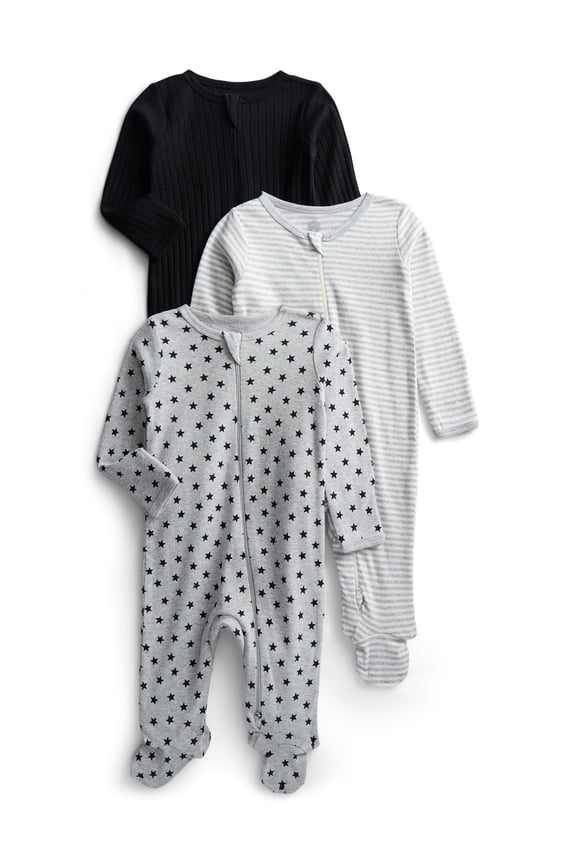 Baby Boys or Girls Zip Front Footed Cotton Pajama One-Piece, 3-Pack, Sizes Preemie-6/9M