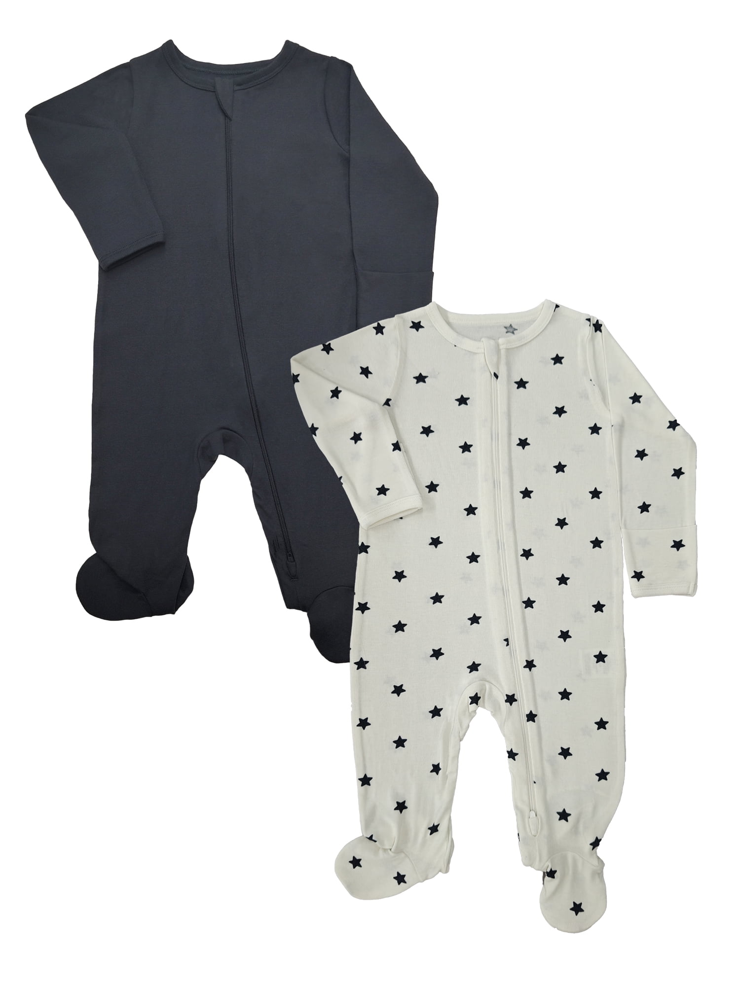 Wonder So Soft Modal by Wonder Nation Baby Unisex Two-Way Zipper Footed Sleep N Play Pajamas, 2-Pack, Sizes Preemie-6/9 Months