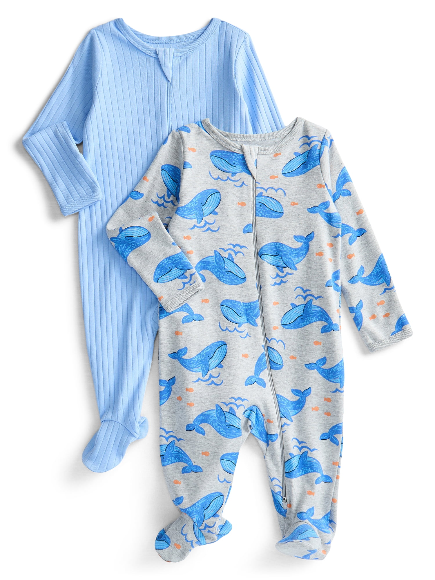 Wonder Nation Organic Cotton Baby Unisex Zip Front Footed Sleep N Play Pajamas, 2-Pack, Sizes Preemie-6/9 Months