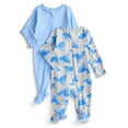 thumbnail image 1 of Wonder Nation Organic Cotton Baby Unisex Zip Front Footed Sleep N Play Pajamas, 2-Pack, Sizes Preemie-6/9 Months, 1 of 1