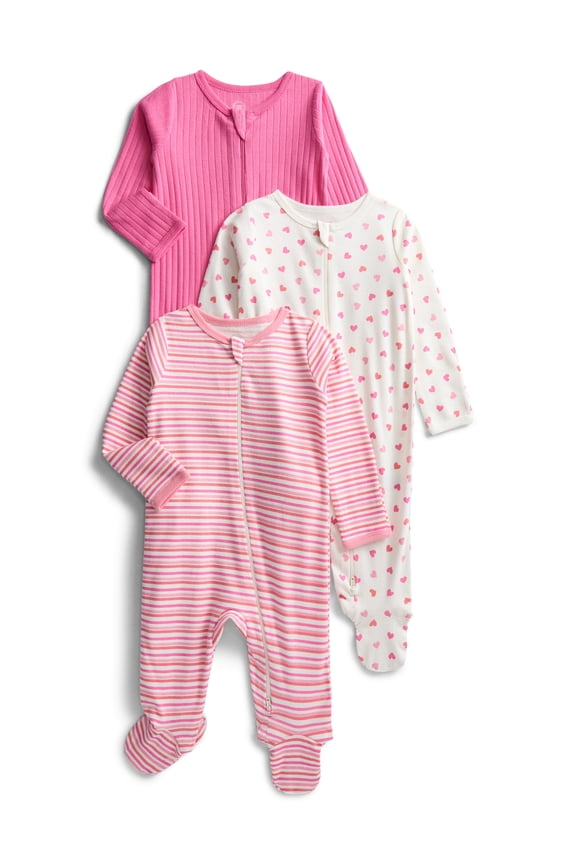 Organic Cotton Baby Unisex Zip Front Footed Sleep N Play Pajamas, 3-Pack, Sizes Preemie-6/9 Months