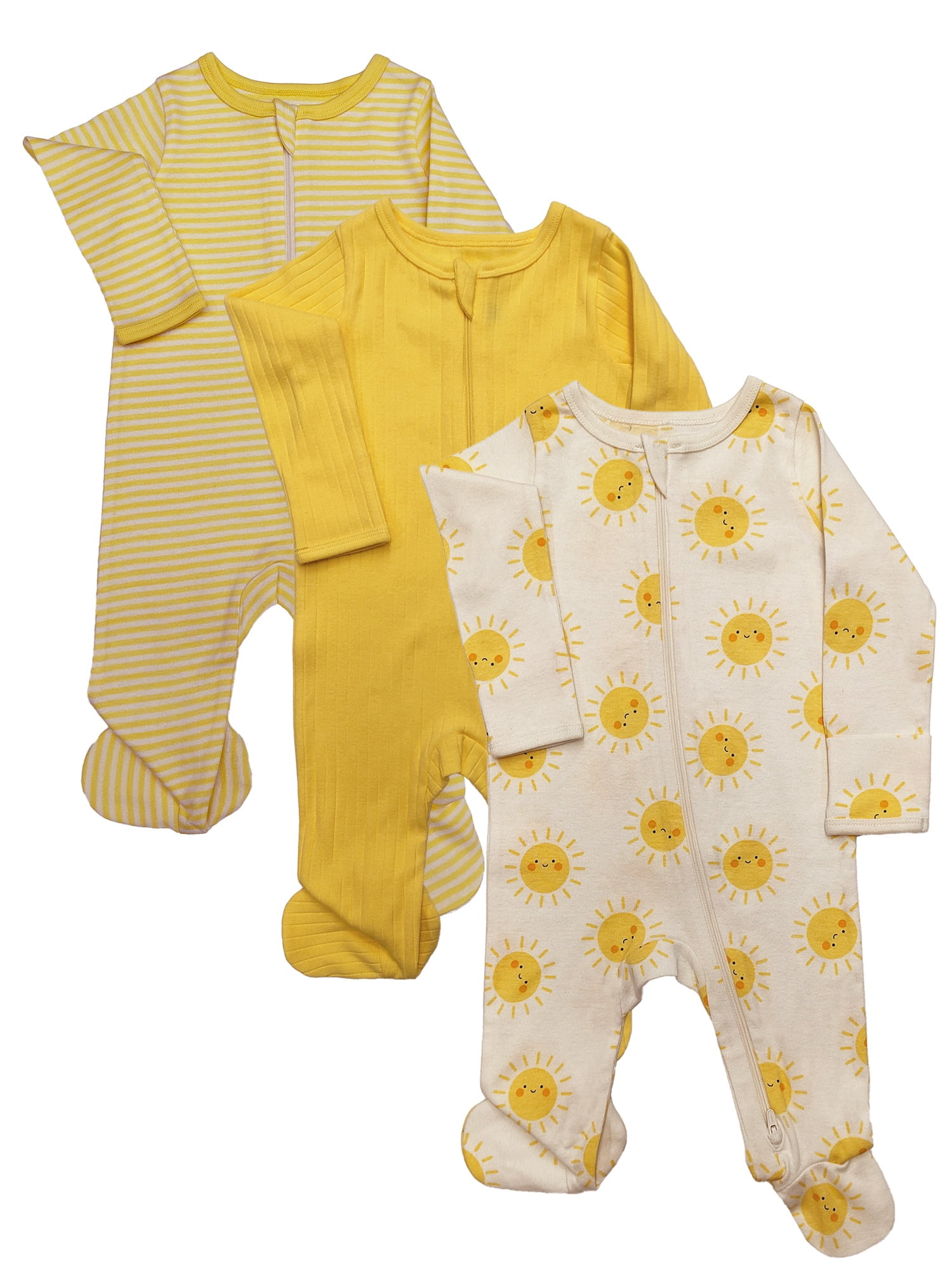 Wonder Nation Organic Cotton Baby Unisex Zip Front Footed Sleep N Play Pajamas, 3-Pack, Sizes Preemie-6/9 Months