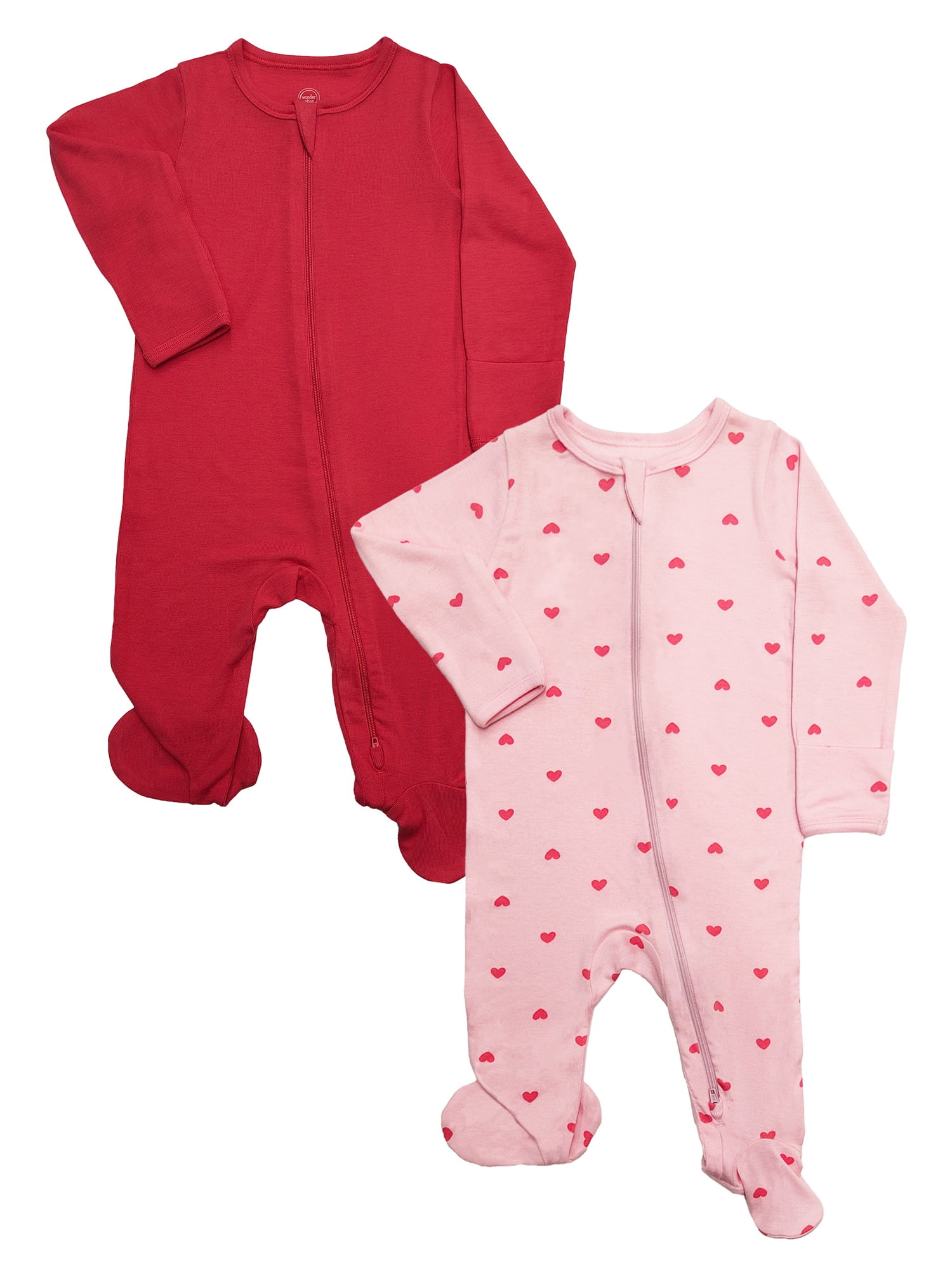 Wonder So Soft Modal by Wonder Nation Baby Unisex Two-Way Zipper Footed Sleep N Play Pajamas, 2-Pack, Sizes Preemie-6/9 Months