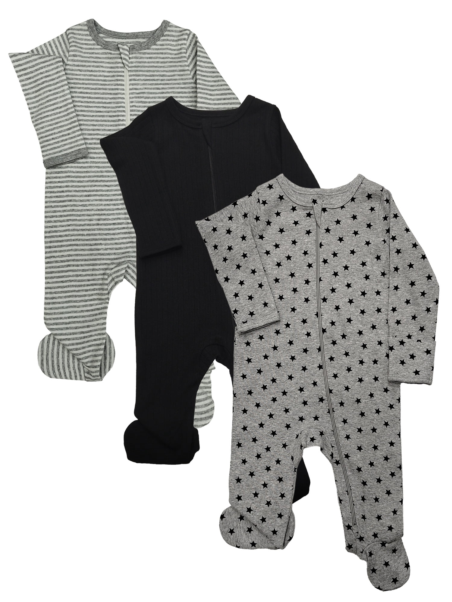 Wonder Nation Organic Cotton Baby Unisex Zip Front Footed Sleep N Play Pajamas, 3-Pack, Sizes Preemie-6/9 Months