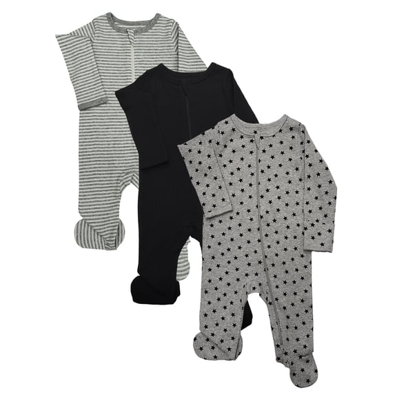 Wonder Nation Organic Cotton Baby Unisex Zip Front Footed Sleep N Play Pajamas, 3-Pack, Sizes Preemie-6/9 Months