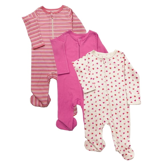 Wonder Nation Organic Cotton Baby Unisex Zip Front Footed Sleep N Play Pajamas, 3-Pack, Sizes Preemie-6/9 Months