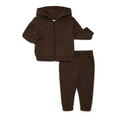 thumbnail image 1 of Wonder Nation Baby Unisex Fleece Zip Hoodie and Joggers Set, 2-Piece, Sizes Newborn-18 Months, 1 of 1